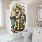 Skeleton with Dog on Haunted Lake Horror Art Duschvorhang (Beispiel)