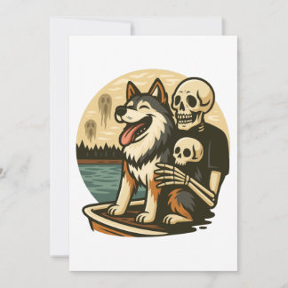 Skeleton with Dog on Haunted Lake Horror Art Einladung