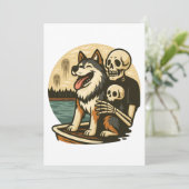 Skeleton with Dog on Haunted Lake Horror Art Einladung (Stehend Vorderseite)