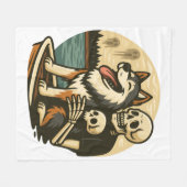 Skeleton with Dog on Haunted Lake Horror Art Fleecedecke (Vorderseite (Horizontal))