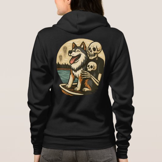 Skeleton with Dog on Haunted Lake Horror Art Hoodie (Rückseite)