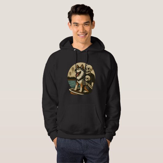 Skeleton with Dog on Haunted Lake Horror Art Hoodie (Vorne ganz)