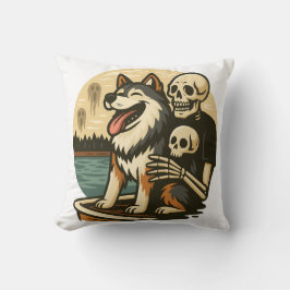 Skeleton with Dog on Haunted Lake Horror Art Kissen