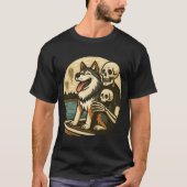 Skeleton with Dog on Haunted Lake Horror Art T-Shirt (Vorderseite)