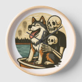 Skeleton with Dog on Haunted Lake Horror Art Uhr (Vorderseite)