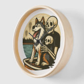 Skeleton with Dog on Haunted Lake Horror Art Uhr (Winkel)