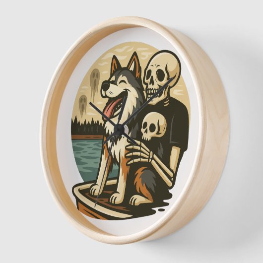 Skeleton with Dog on Haunted Lake Horror Art Uhr (Winkel)
