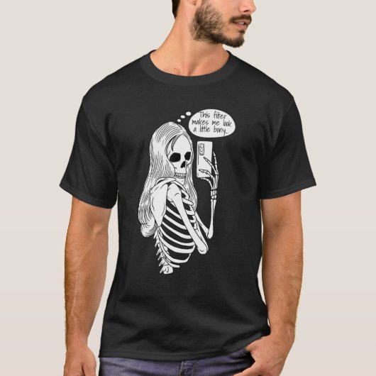 Skeleton Woman with Cell Phone Taking Selfie Skull T-Shirt (Vorderseite)