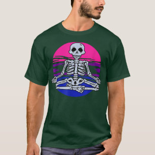 Skeleton Yoga LGBTQ Retro Biseual Pride Bi Flag Co T-Shirt