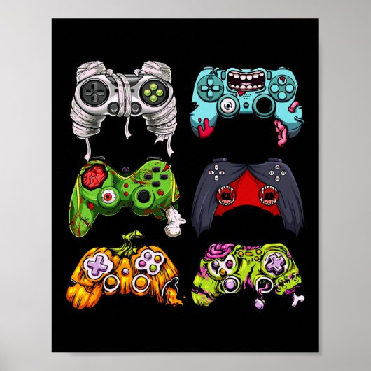 Skeleton Zombie Gaming Controller Halloween Gamer Poster (Vorne)