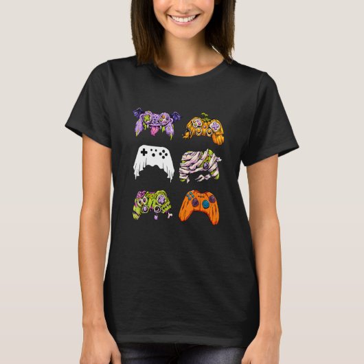 Skeleton Zombie Gaming Controllers Mummy Halloween T-Shirt (Vorderseite)