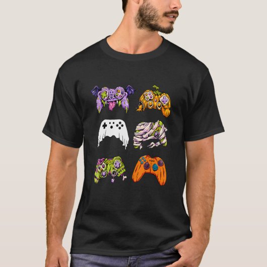 Skeleton Zombie Gaming Controllers Mummy Halloween T-Shirt (Vorderseite)