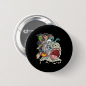 Skeleton Zombie Riding Mummy Shark Vampire Hallowe Button (Vorne & Hinten)