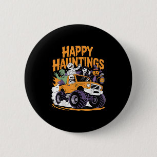 Skeleton Zombie Vampire Monster Truck Halloween Button