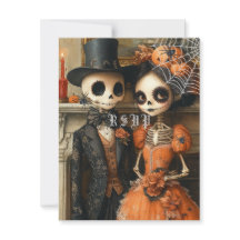 Skeletons Black Spiders Halloween Wedding RSVP