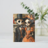 Skeletons Black Spiders Halloween Wedding RSVP Einladung (Stehend Vorderseite)