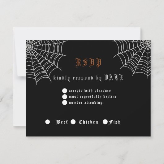Skeletons Black Spiders Halloween Wedding RSVP Einladung (Rückseite)