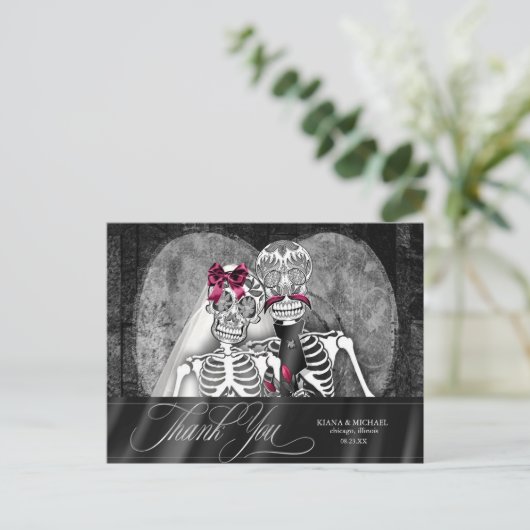 Skeletons Gothic Danke Burgund ID866 Ankündigungspostkarte (Stehend Vorderseite)