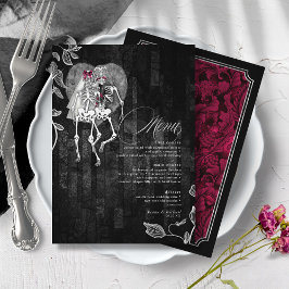 Skeletons Gothic Wedding Burgundy ID866 Menükarte