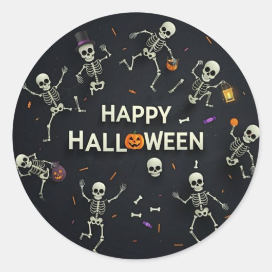 Skeletons Happy Halloween Runder Aufkleber (Vorderseite)