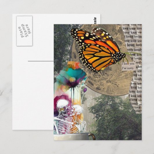 Skeletons Mixed Media Collage Postkarte (Vorne/Hinten)