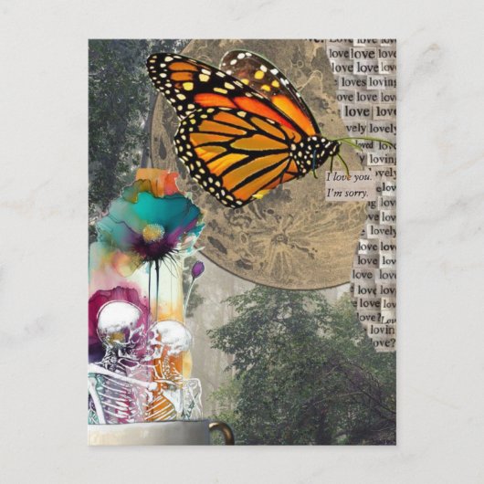 Skeletons Mixed Media Collage Postkarte (Vorderseite)