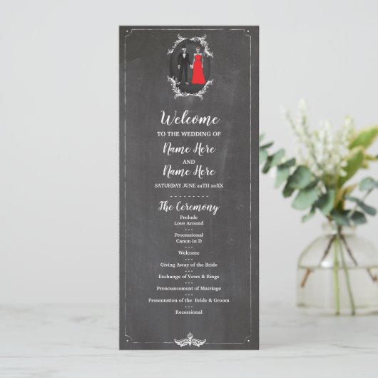 Skeletons Skull Hochzeitsprogramm Halloween Chalk Programm (Stehend Vorderseite)