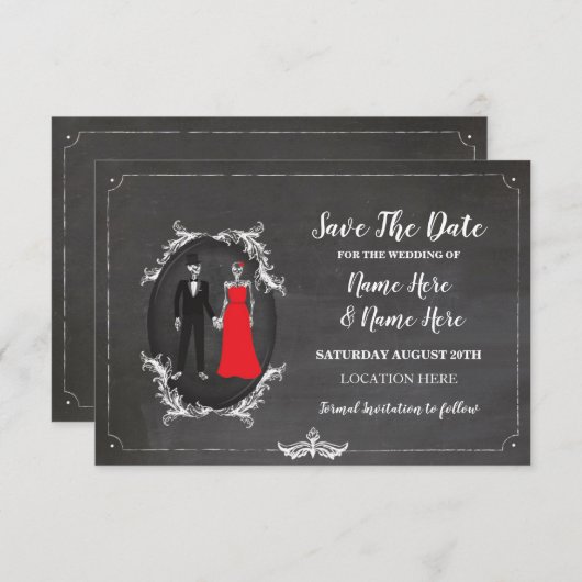 Skeletons Skulls Save the Date Gothic Card laden e (Vorne/Hinten)