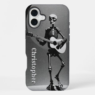 Skelett Akustikgitarre Schwarz Weiß Körnig Grunge iPhone 16 Plus Hülle