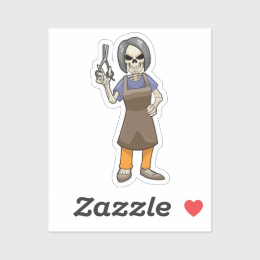 Skelett als Friseur mit Schere Aufkleber (Blatt)