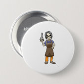 Skelett als Friseur mit Schere Button (Vorne & Hinten)