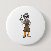 Skelett als Friseur mit Schere Button (Vorderseite)