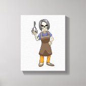 Skelett als Friseur mit Schere Leinwanddruck (Vorderseite)