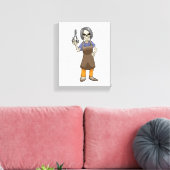 Skelett als Friseur mit Schere Leinwanddruck (Insitu (Wohnzimmer))