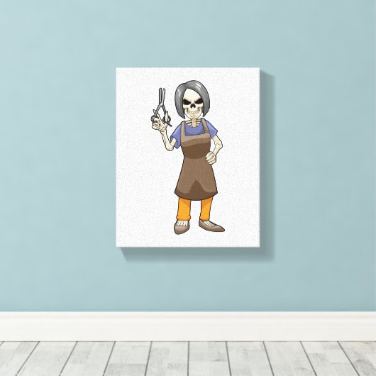 Skelett als Friseur mit Schere Leinwanddruck (Insitu (Holzboden))