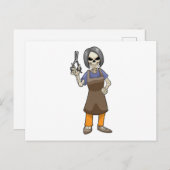Skelett als Friseur mit Schere Postkarte (Vorne/Hinten)