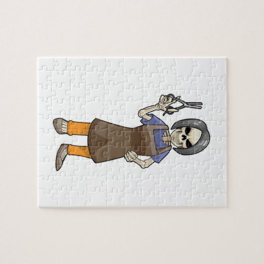 Skelett als Friseur mit Schere Puzzle (Horizontal)