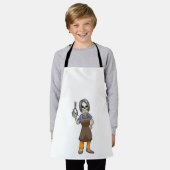 Skelett als Friseur mit Schere Schürze (Getragen)