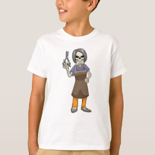 Skelett als Friseur mit Schere T-Shirt
