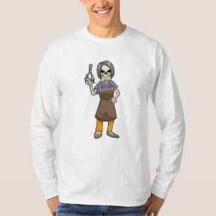 Skelett als Friseur mit Schere T-Shirt