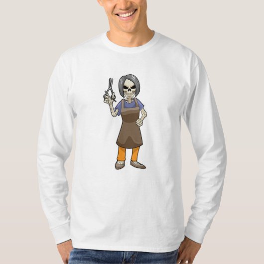 Skelett als Friseur mit Schere T-Shirt (Vorderseite)