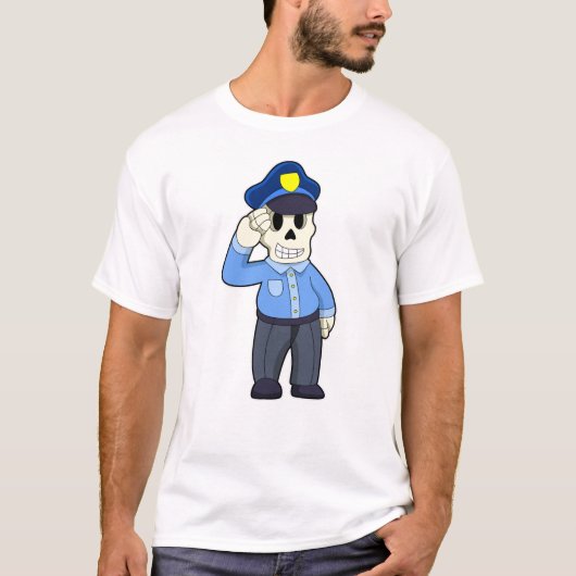 Skelett als Polizeibeamter mit Polizeihut T-Shirt (Vorderseite)