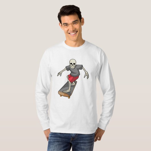 Skelett als Skater mit Skateboard T-Shirt (Vorne ganz)