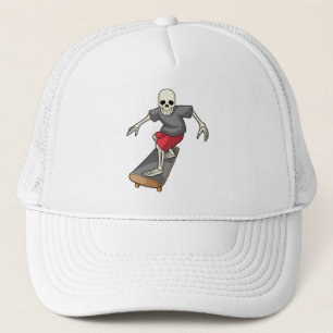 Skelett als Skater mit Skateboard Truckerkappe