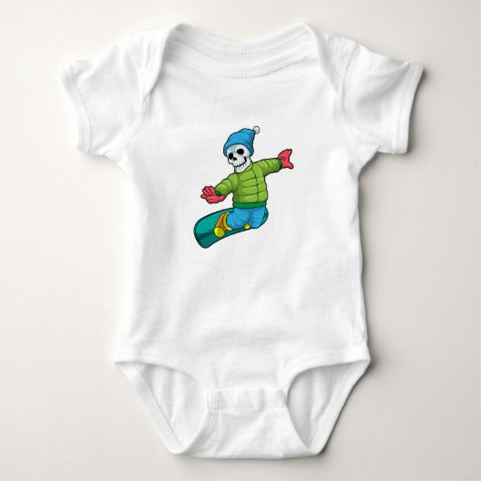 Skelett als Snowboarder mit Snowboard Baby Strampler (Vorderseite)