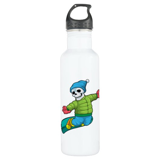 Skelett als Snowboarder mit Snowboard Edelstahlflasche (Vorderseite)
