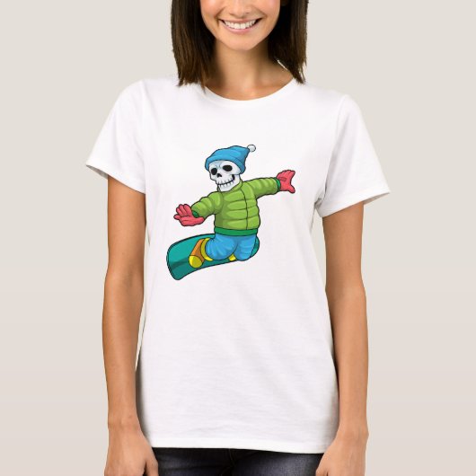 Skelett als Snowboarder mit Snowboard T-Shirt (Vorderseite)