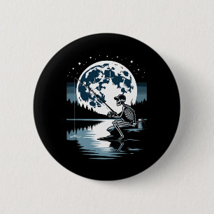 Skelett-Angler Halloween Gruseliger Fischer Unter Button