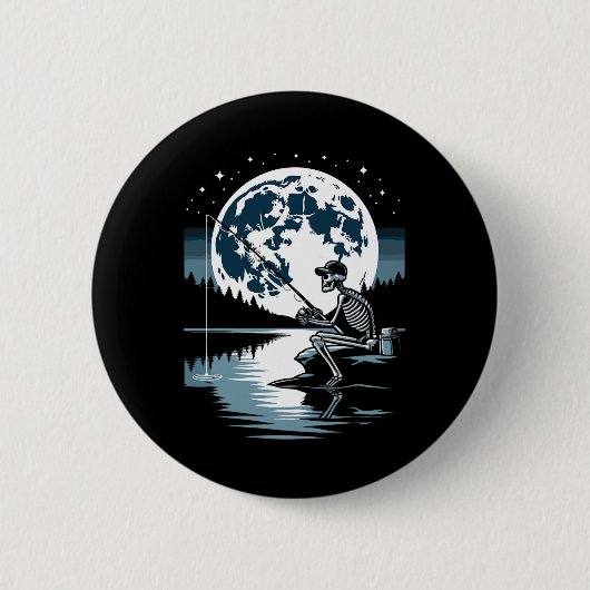 Skelett-Angler Halloween Gruseliger Fischer Unter Button (Vorderseite)