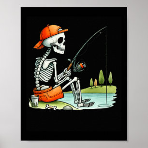 Skelett-Angler-Halloween-Kostüm Lustiges Angeln B Poster